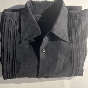 Alfani Large Black Dress Shirt - 70% Modal Soft Fabric , Black Stripes  EUC  VTG